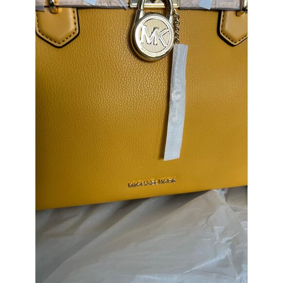 Michael Kors Hamilton Medium Leather Satchel Yellow NWT - Picture 4 of 5